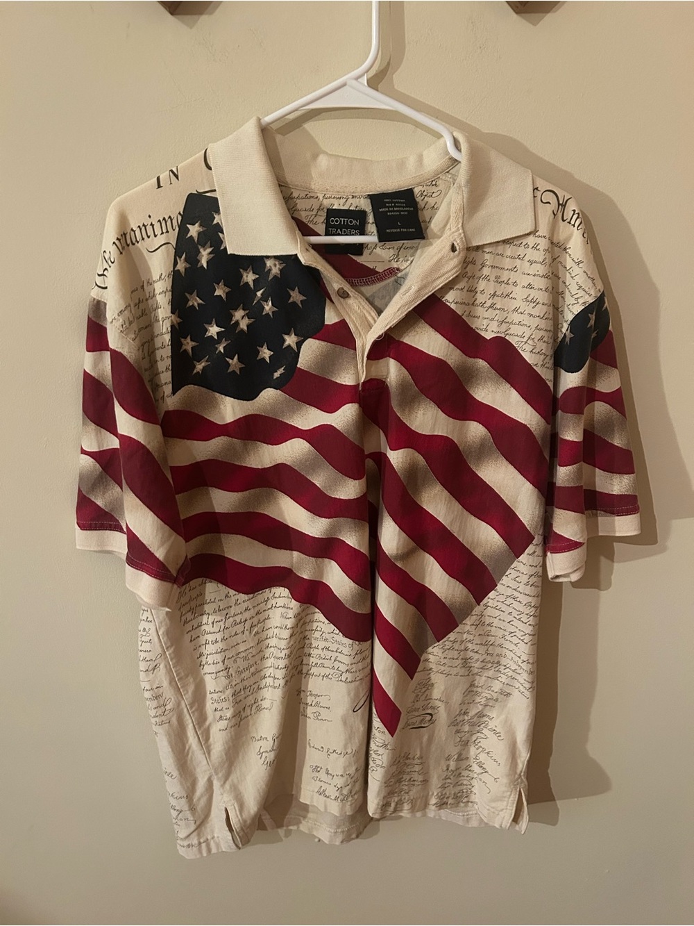 Cotton Traders Sport American Flag Declaration of Independence Polo Shirt